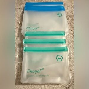 Silicone Food Safe Foodie Freezer Keeper Bags, Leakproof, Reusable Set of 6 NWT